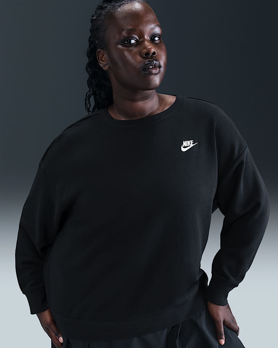 Sudadera de cuello redondo holgada para mujer (talla grande) Nike Sportswear Club Fleece - Negro/Blanco