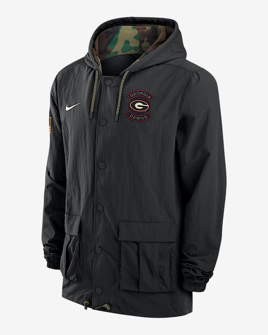 Georgia Men's Nike Full-Snap Hooded Military Jacket - Black