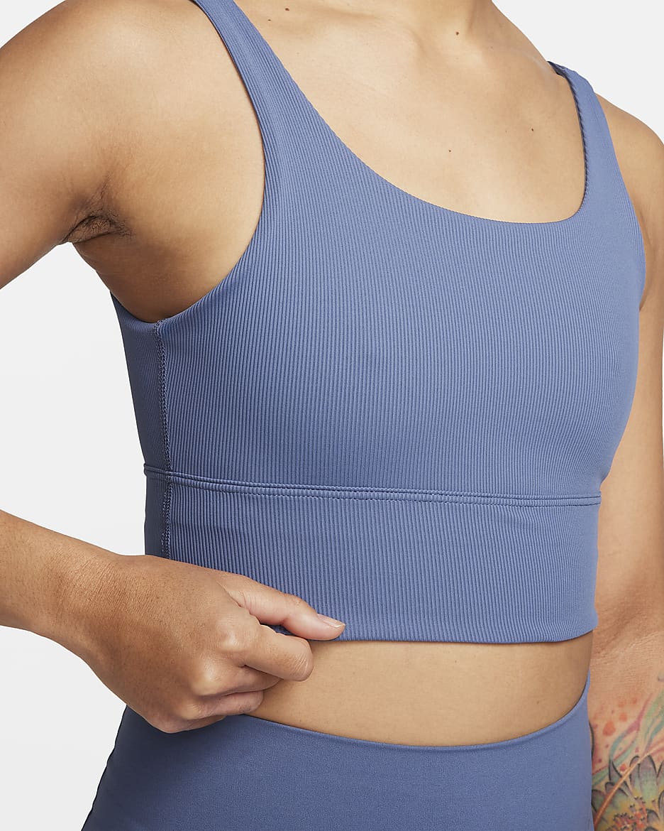 Nike Zenvy Rib Women's Light-Support Non-Padded Longline Sports Bra - Diffused Blue/Diffused Blue/White