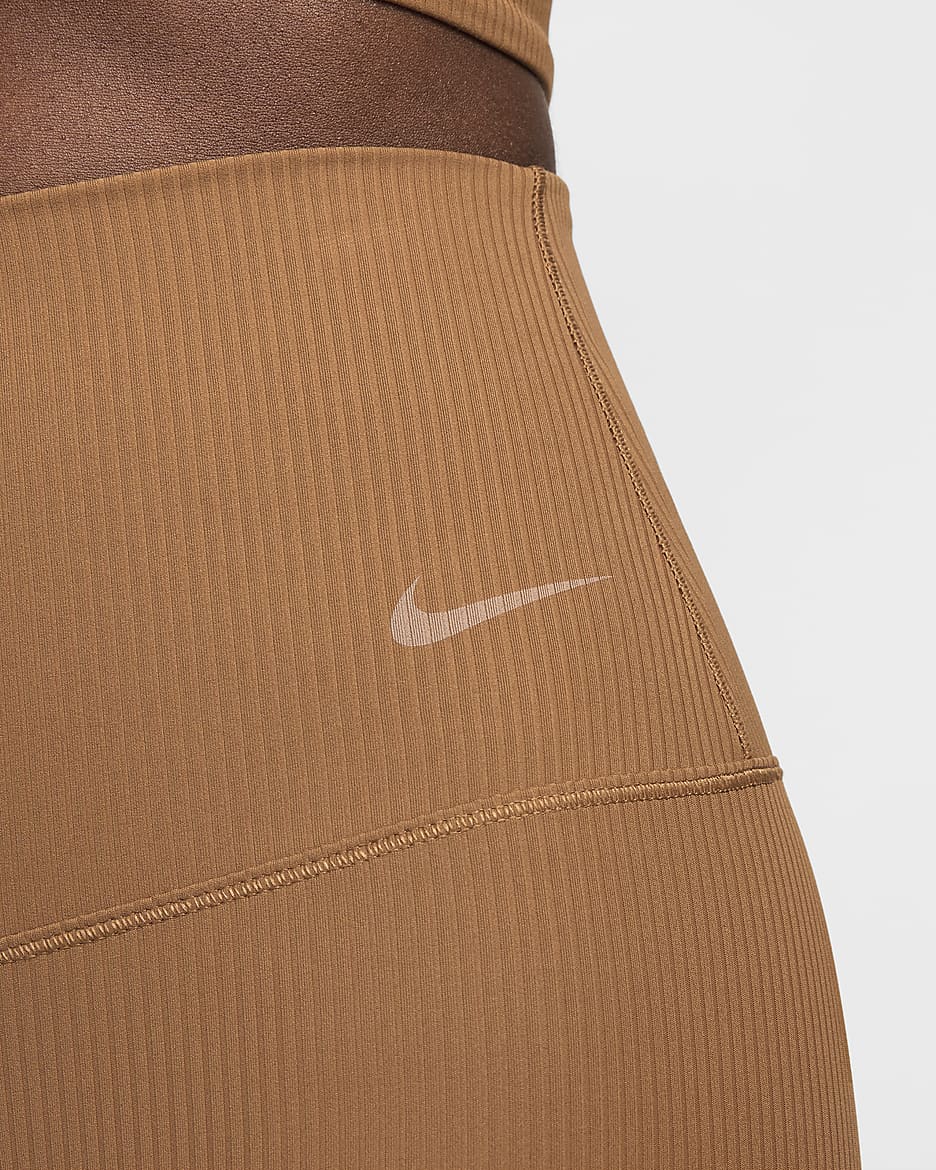 Nike Zenvy Rib Women's Gentle-Support High-Waisted 7/8 Leggings - Light British Tan/Black