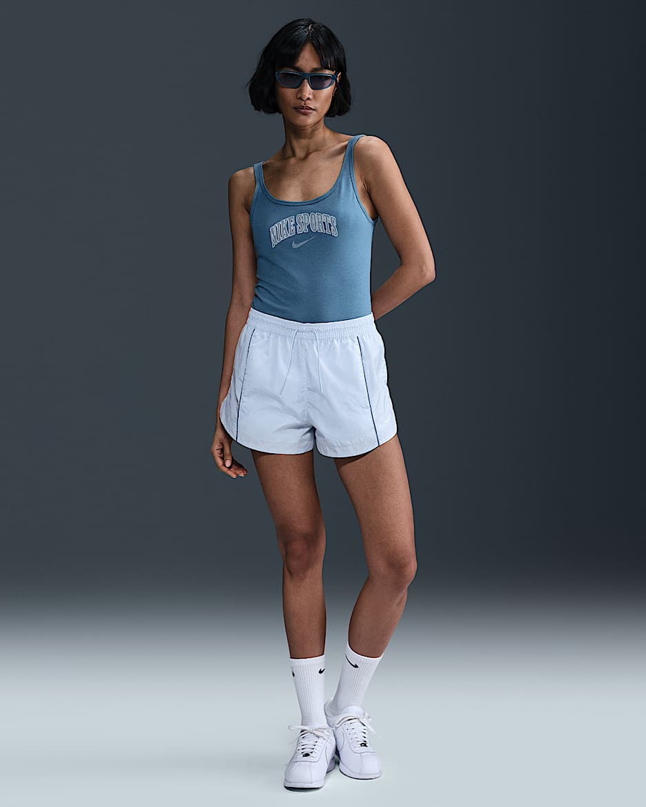Shorts de tejido Woven de tiro medio de 5 cm para mujer Nike Windrunner - Tinte azul/Azul humeante/Blanco