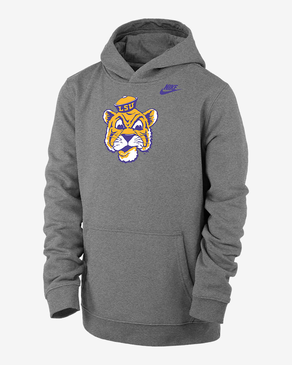 LSU Club Fleece Big Kids' (Boys') Nike College Pullover Hoodie.