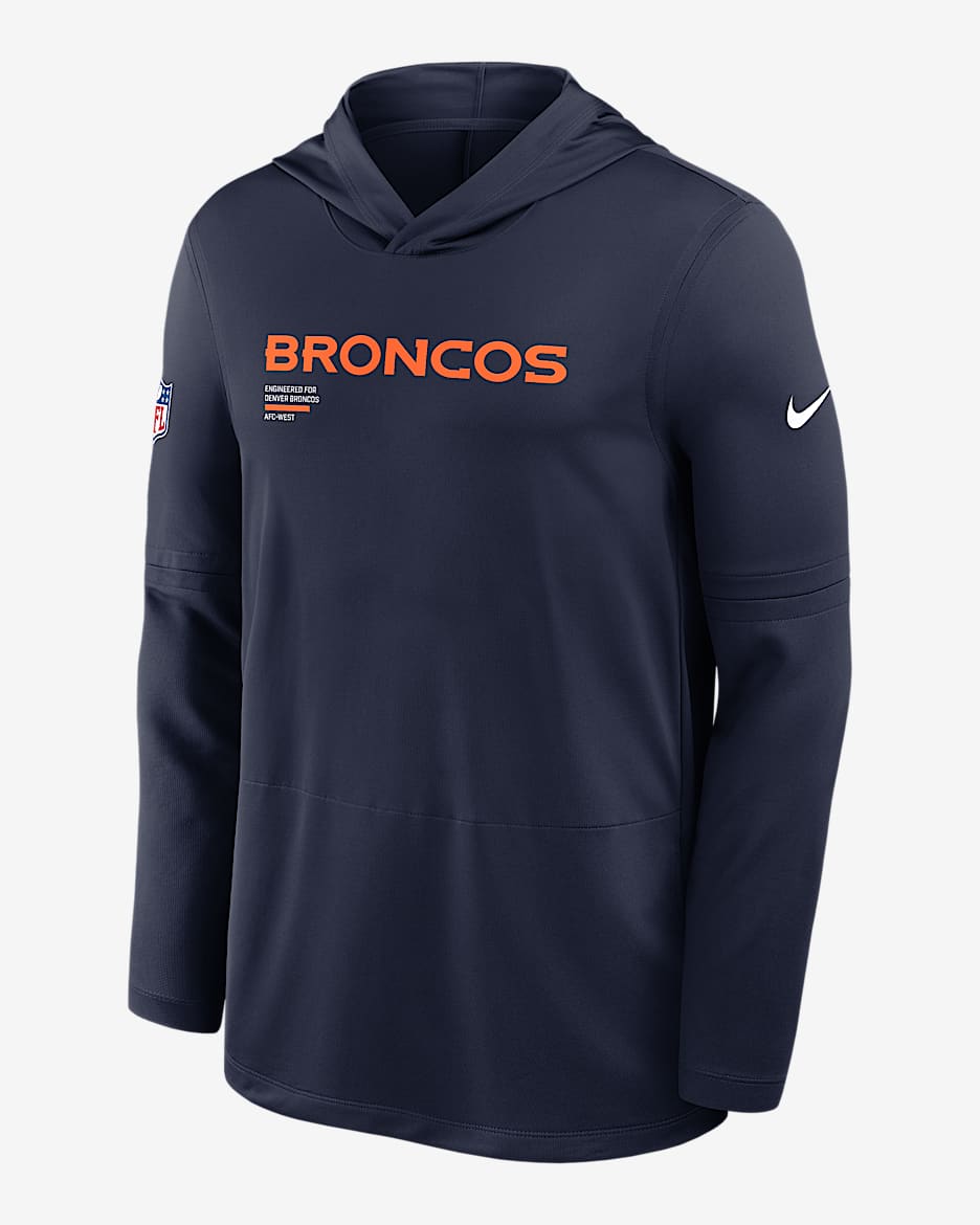 Denver Broncos Pure Fury Sideline Men's Nike Dri-FIT NFL Long-Sleeve Hooded Top - Navy