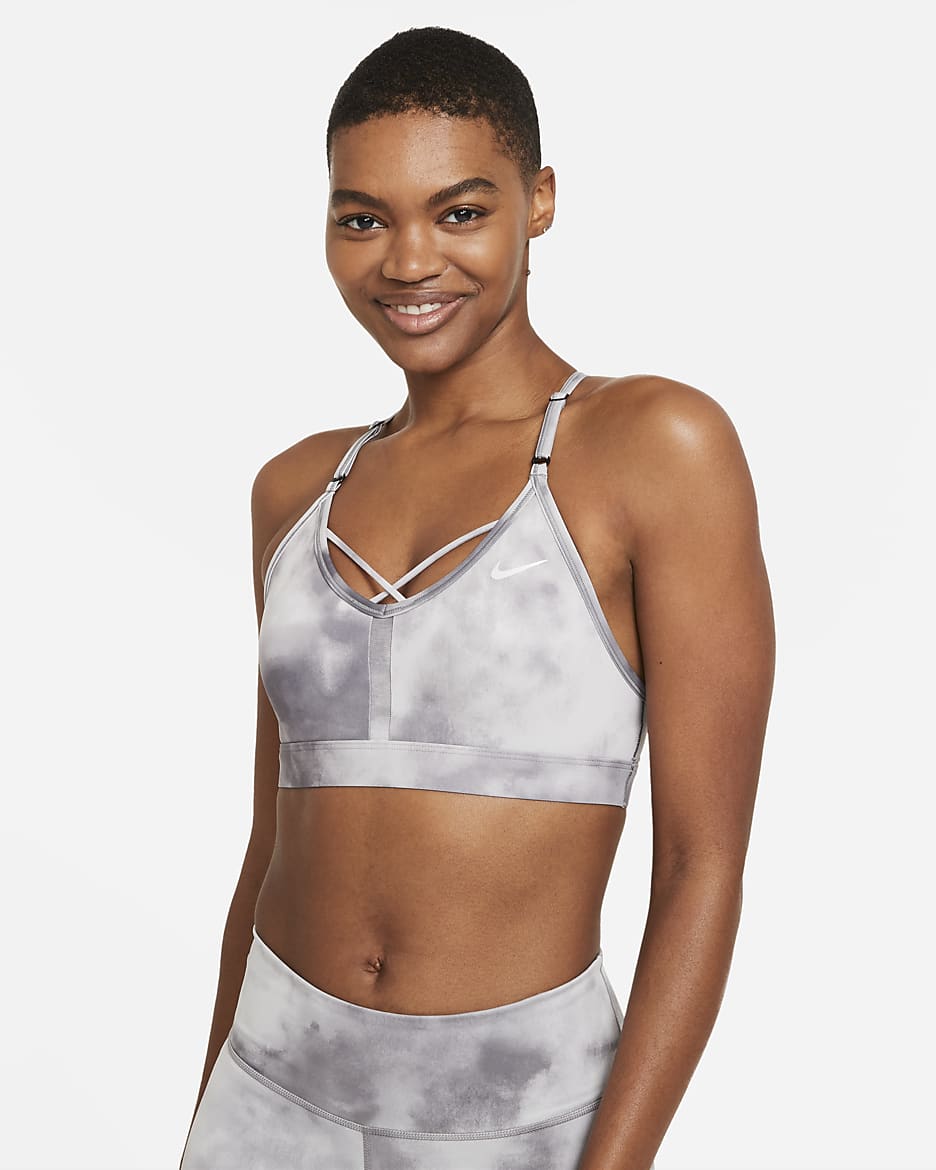 Nike Indy Icon Clash Women's Light-Support Padded Strappy Sports Bra - Smoke Grey/Black/White