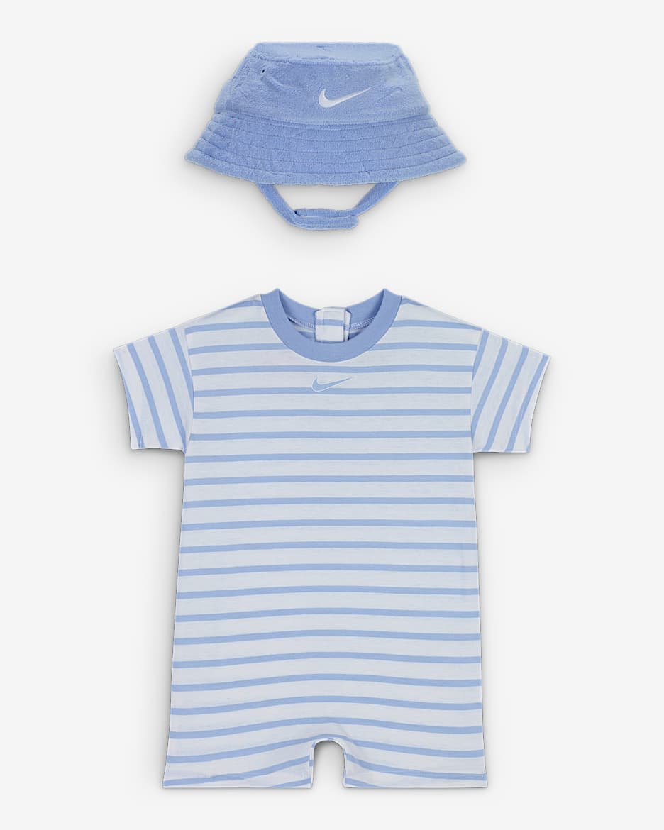 Nike Baby Short Sleeve Romper with Bucket Hat - Cobalt Bliss