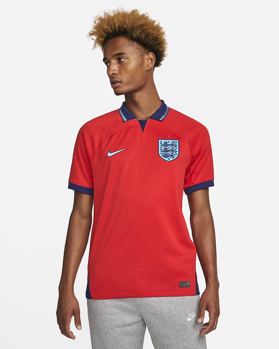 England 2022/23 Stadium Away Men's Nike Dri-FIT Football Shirt - Challenge Red/Blue Void/Blue Fury