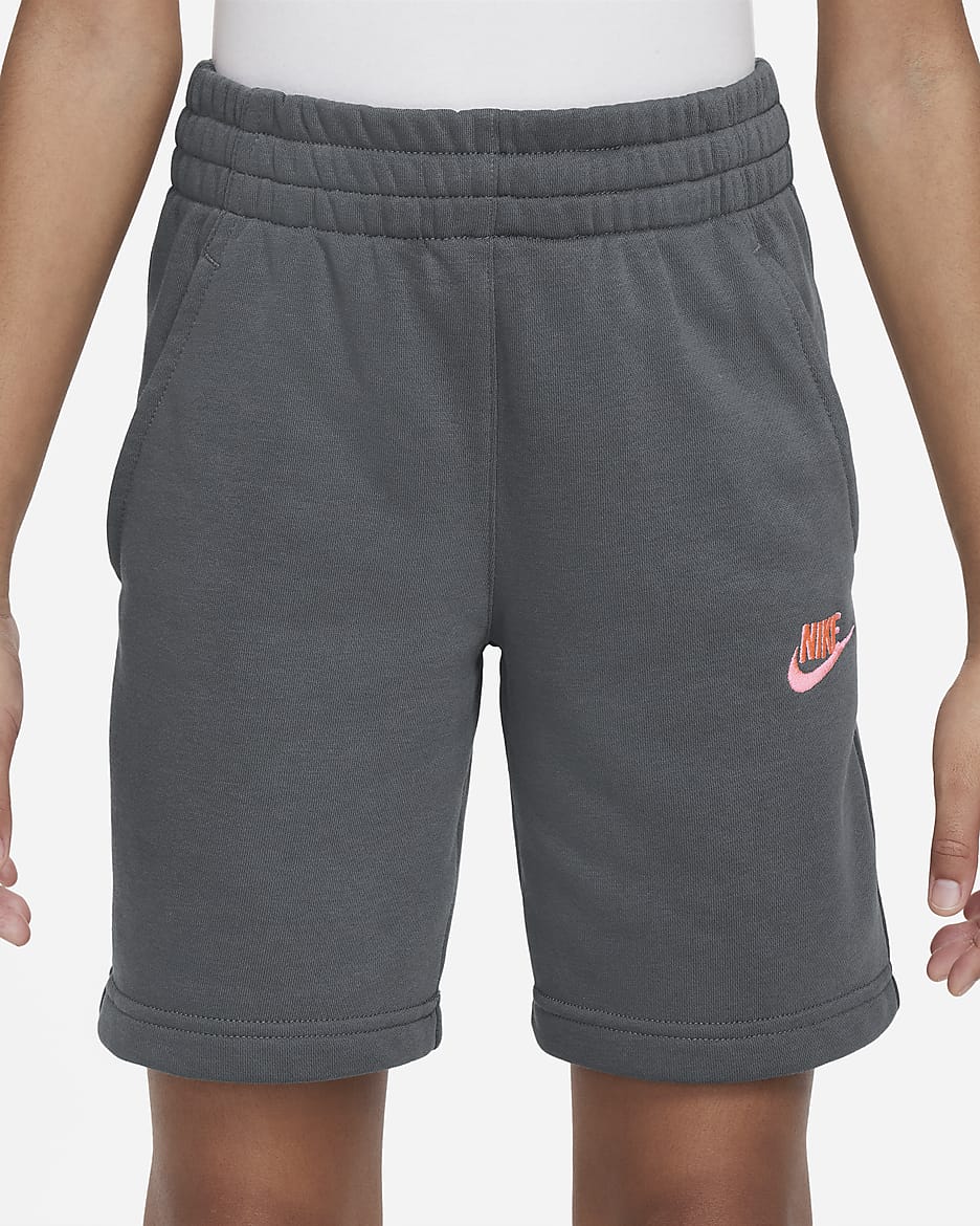 Nike Sportswear Club Fleece Older Kids' French Terry Shorts - Iron Grey/Sunset Pulse