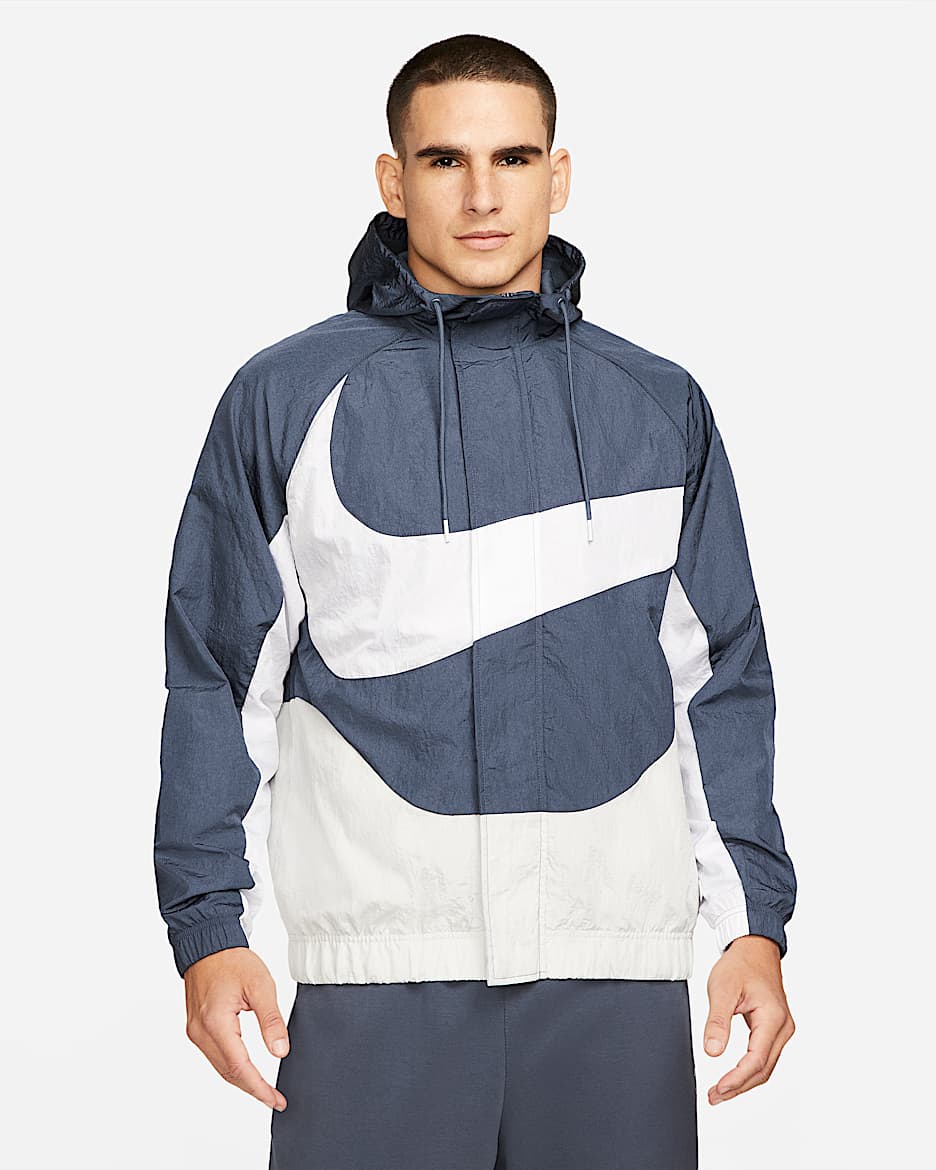 Chamarra forrada de tejido Woven para hombre Nike Sportswear Swoosh - Trueno azul/Polvo fotón/Blanco/Naranja total