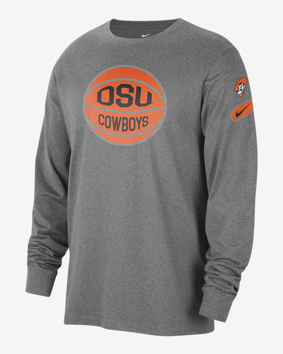 Oklahoma State Fast Break Men's Nike College Long-Sleeve T-Shirt - Dark Grey Heather