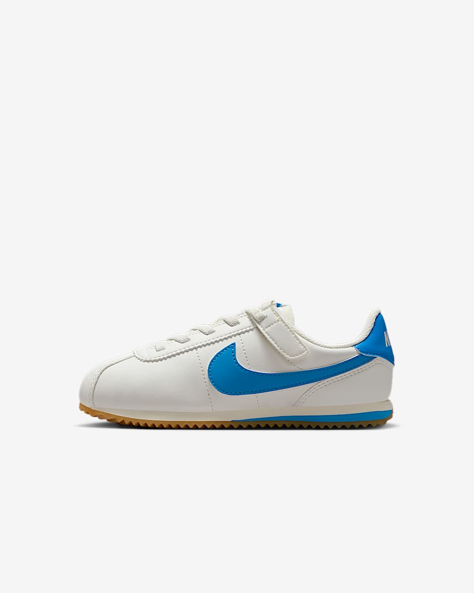 Tenis para niños de preescolar Nike Cortez EasyOn - Vela/Amarillo goma/Azul foto claro