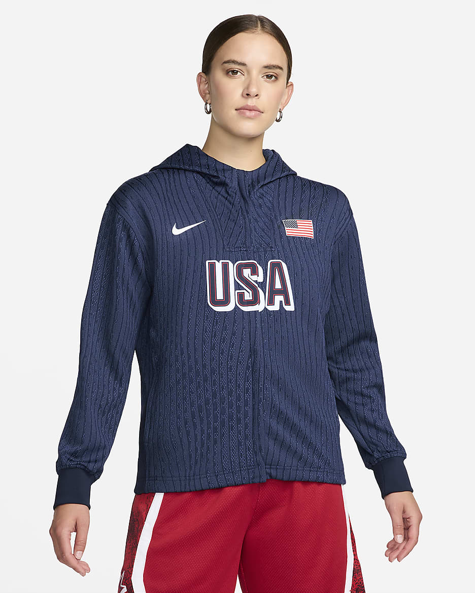 Chamarra de básquetbol Nike Dri-FIT ADV Game para mujer USA - Obsidiana/Obsidiana/Blanco