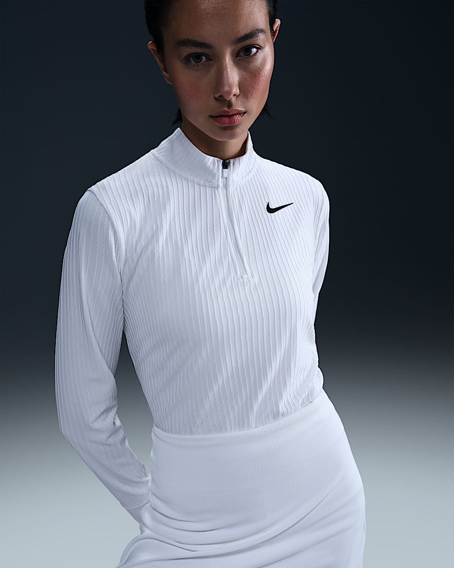 Playera de golf Dri-FIT ADV de medio cierre para mujer Nike Tour - Blanco/Negro