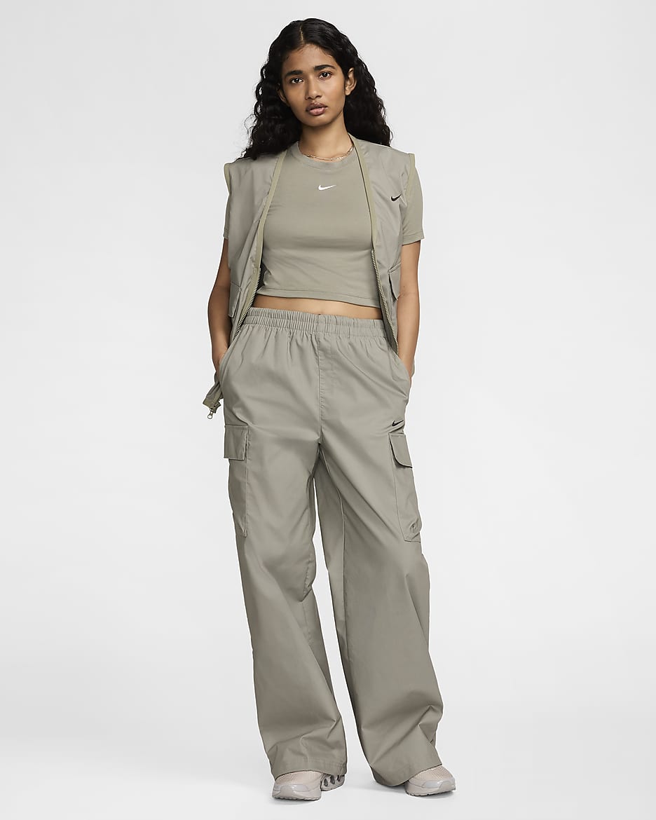 Nike Sportswear Everything Wovens cargobroek met halfhoge taille voor dames - Light Army/Zwart