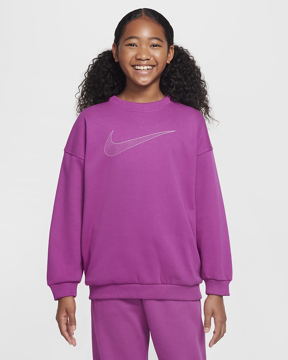 Nike Sportswear Club Fleece Older Kids' (Girls') Oversized Sweatshirt - Hot Fuchsia/Metallic Silver
