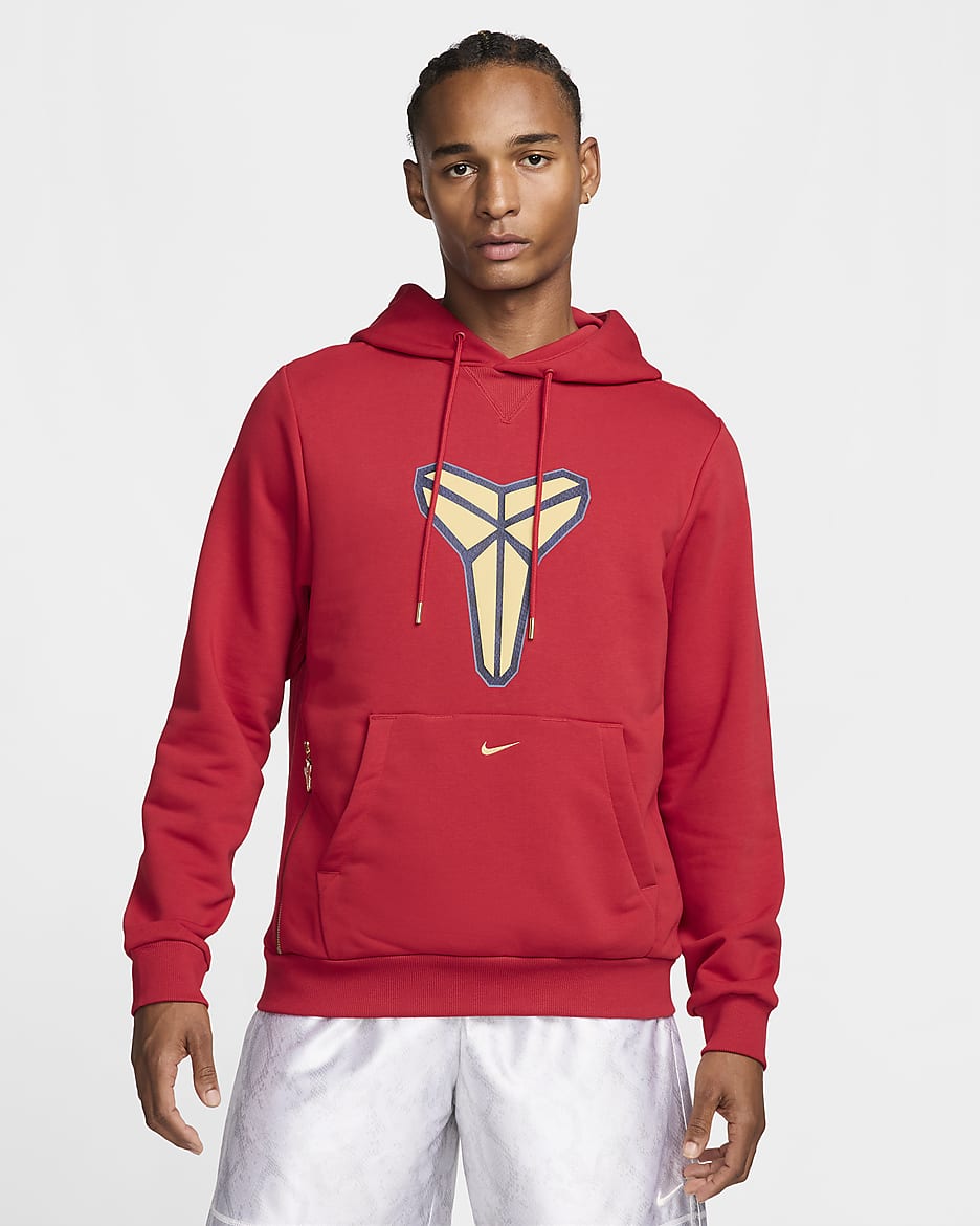 KB Nike Dri-FIT-pullover-basketballhættetrøje til mænd - Varsity Red/Jersey Gold