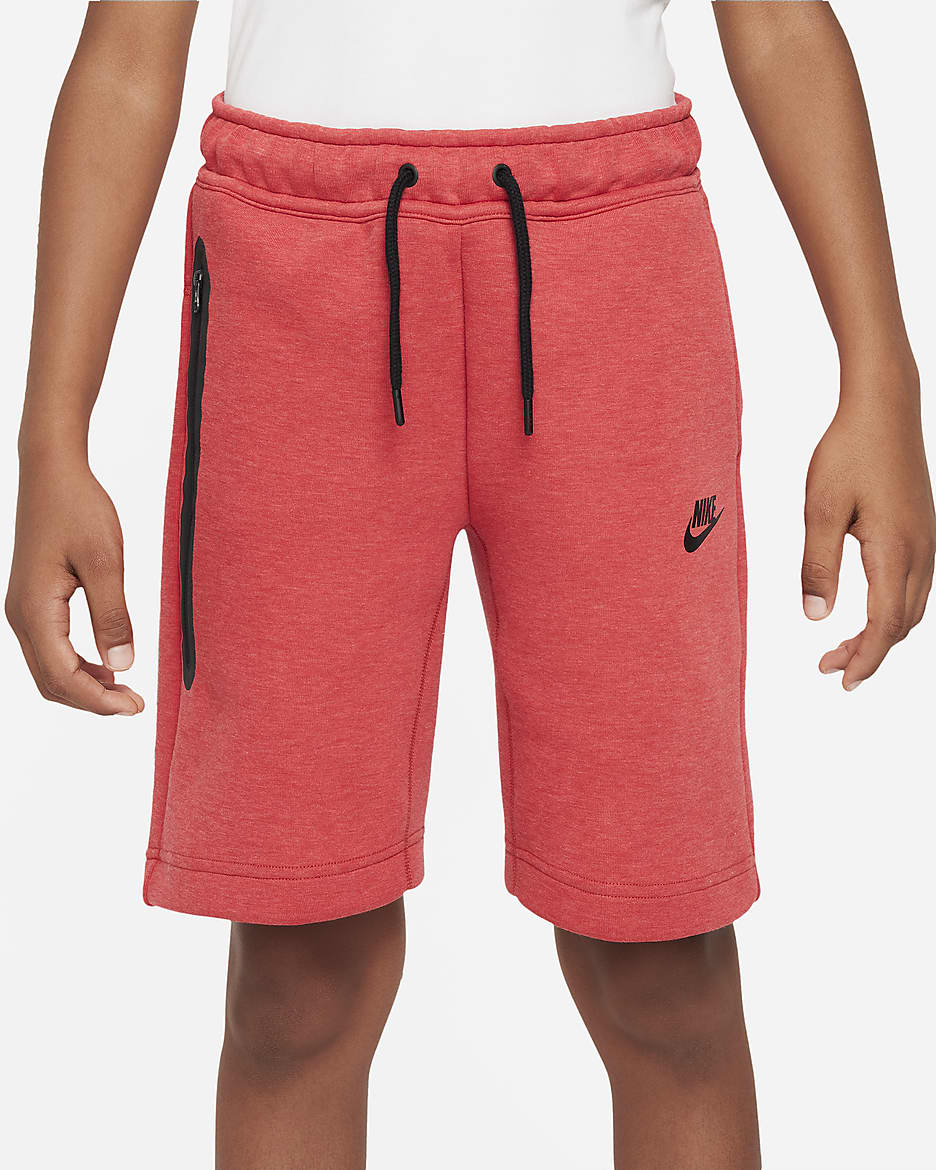 Nike Tech Fleece Older Kids' (Boys') Shorts - Light University Red Heather/Black/Black