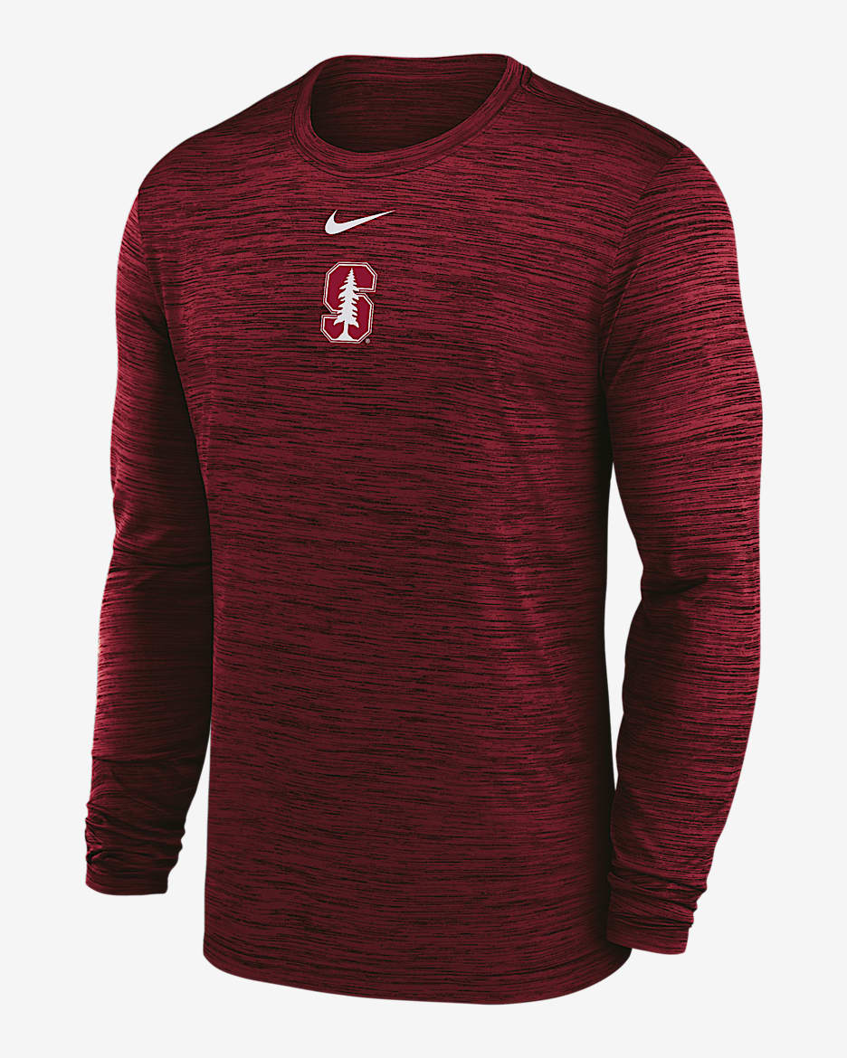 Playera de manga larga universitaria Nike Dri-FIT para hombre Stanford Sideline Velocity - Carmesí