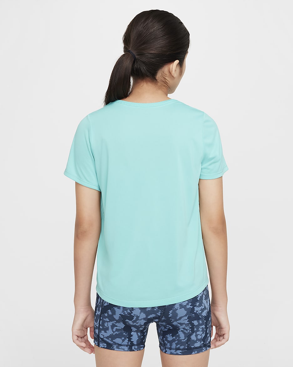 Haut à manches courtes Dri-FIT Nike One Fitted pour ado (fille) - Green Frost/Blanc