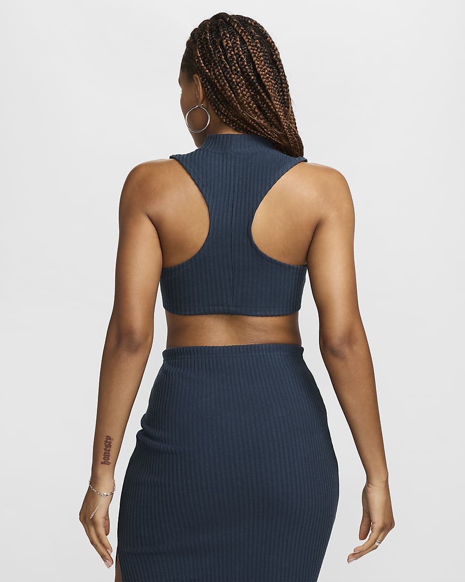 Nike Sportswear Chill Rib Women's Tight Mock-Neck Cropped Tank Top - Armoury Navy/Armoury Navy