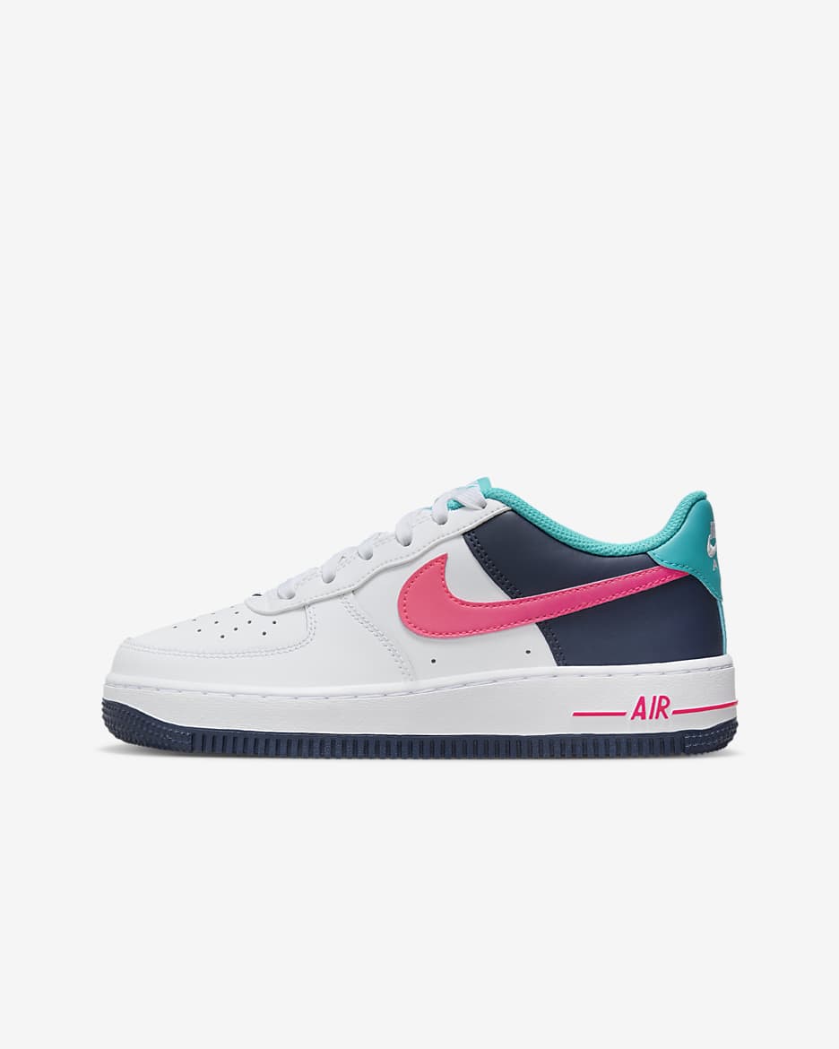 Boty Nike Air Force 1 pro větší děti - Bílá/Thunder Blue/Dusty Cactus/Racer Pink