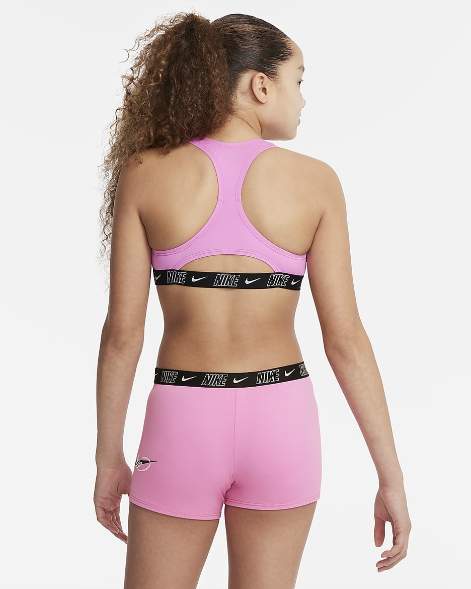 Conjunto de shorts y bikini de espalda deportiva para niña talla grande Nike Swim Logo Tape - Rosa alegre