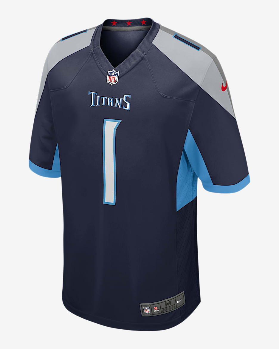 Jersey Nike de la NFL Game para niños talla grande Cam Ward Tennessee Titans 2025 NFL Draft First Round Pick - Azul marino