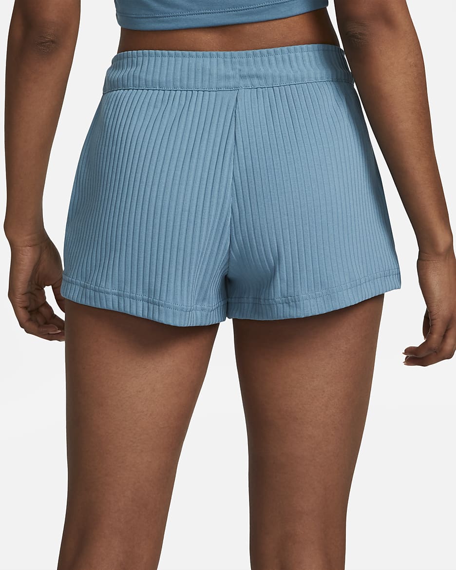 Nike Sportswear Women's High-Waisted Ribbed Jersey Shorts - Noise Aqua/White