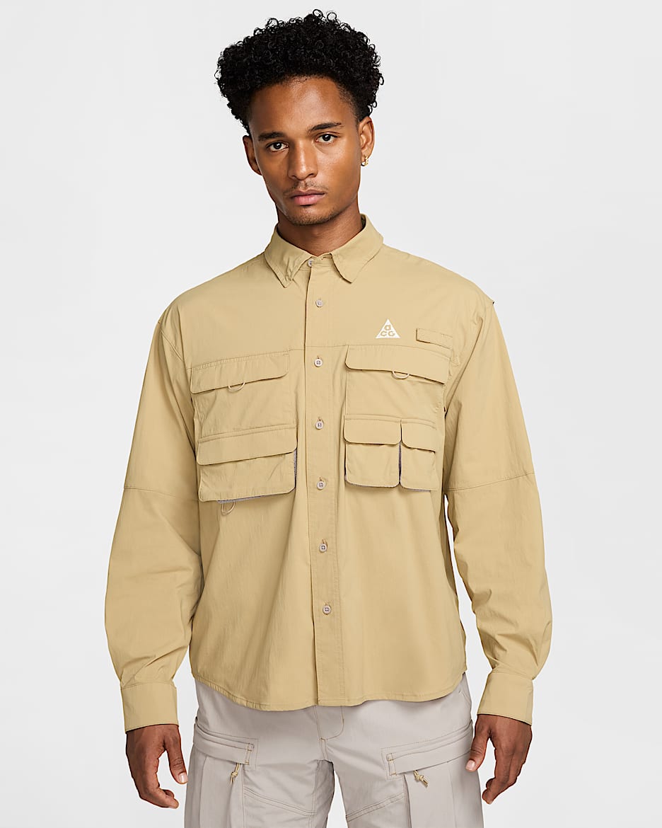 Playera de manga larga Dri-FIT ADV UV Nike ACG "Orb Weaver" - Beige paracaídas/Gris universitario/Blanco cumbre