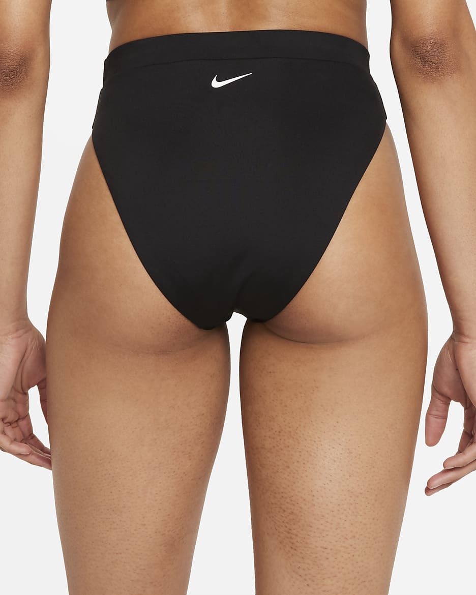 Nike Essential High-Waist bikiniunderdel til kvinder - sort/hvid