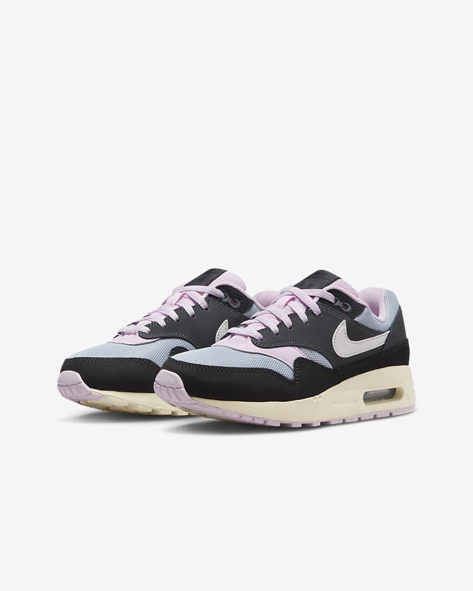 Tenis para niños grandes Air Max 1 - Negro/Antracita/Espuma rosa/Blanco cumbre