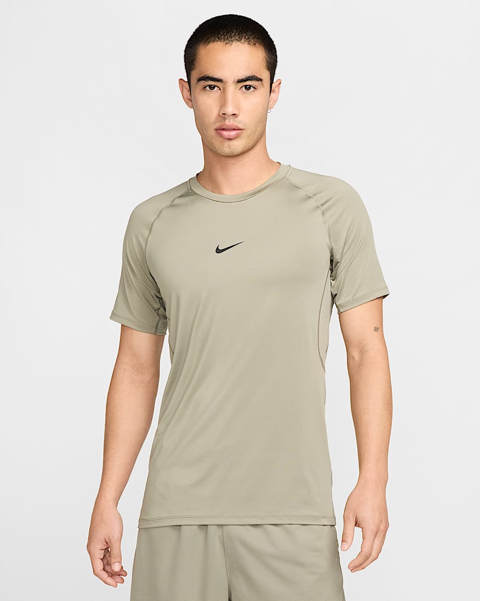 Haut à manches courtes slim Nike Pro Dri-FIT pour homme - Light Army/Noir