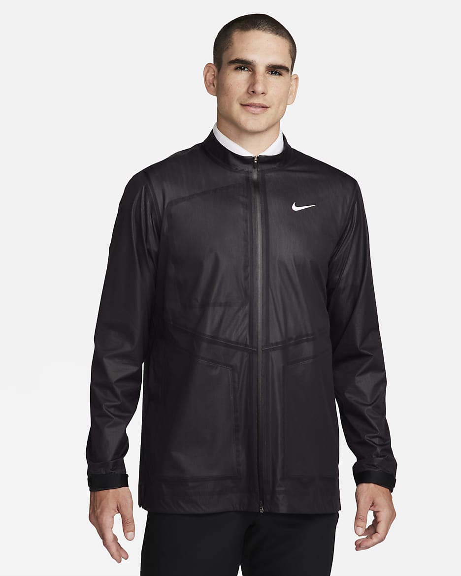 Nike Storm-FIT ADV Herren-Golfjacke mit durchgehendem Reißverschluss - Schwarz/Schwarz/Anthracite/Weiß