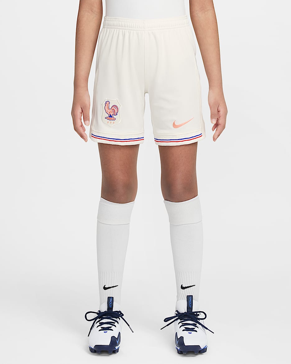 FFF 2025/26 Stadium Away Nike Dri-FIT Replica-fodboldshorts til større børn - Pale Ivory/Light Madder Root