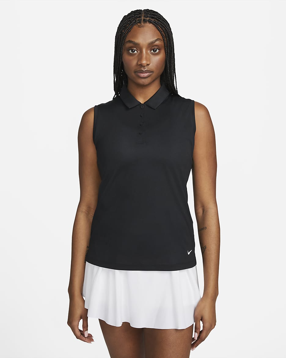 Polo de golf sans manches Nike Dri-FIT Victory pour Femme - Noir/Blanc