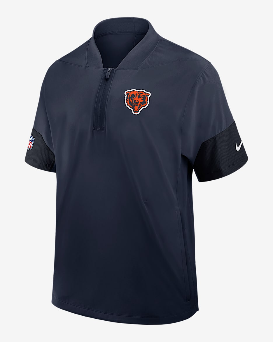 Chamarra de manga corta Nike de la NFL de medio cierre para hombre Chicago Bears Sideline Coach - Azul
