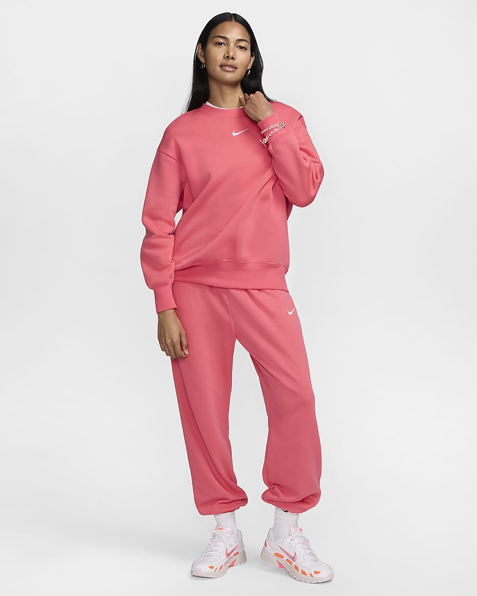 Damska bluza dresowa z półokrągłym dekoltem o kroju oversize Nike Sportswear Phoenix Fleece - Aster Pink/Sail