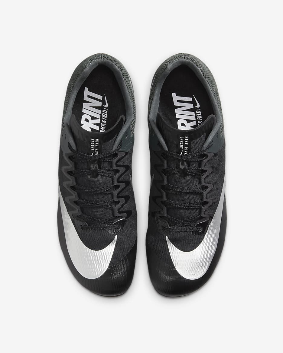 Tenis de atletismo con clavos para carreras rápidas Nike Zoom Rival - Negro/Negro/Plata metalizado