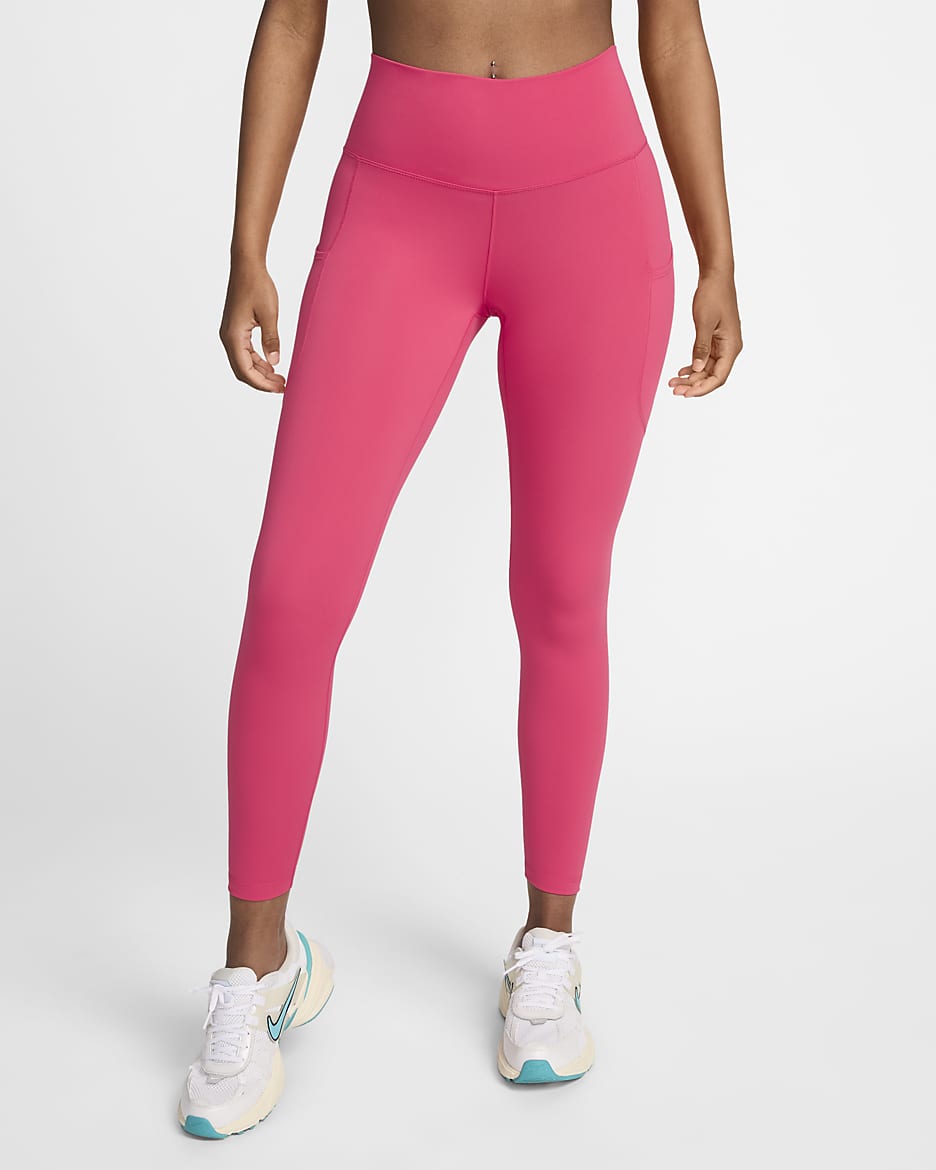 Leggings tiro alto de 7/8 con bolsillos para mujer Nike One - Rosa margarita/Negro