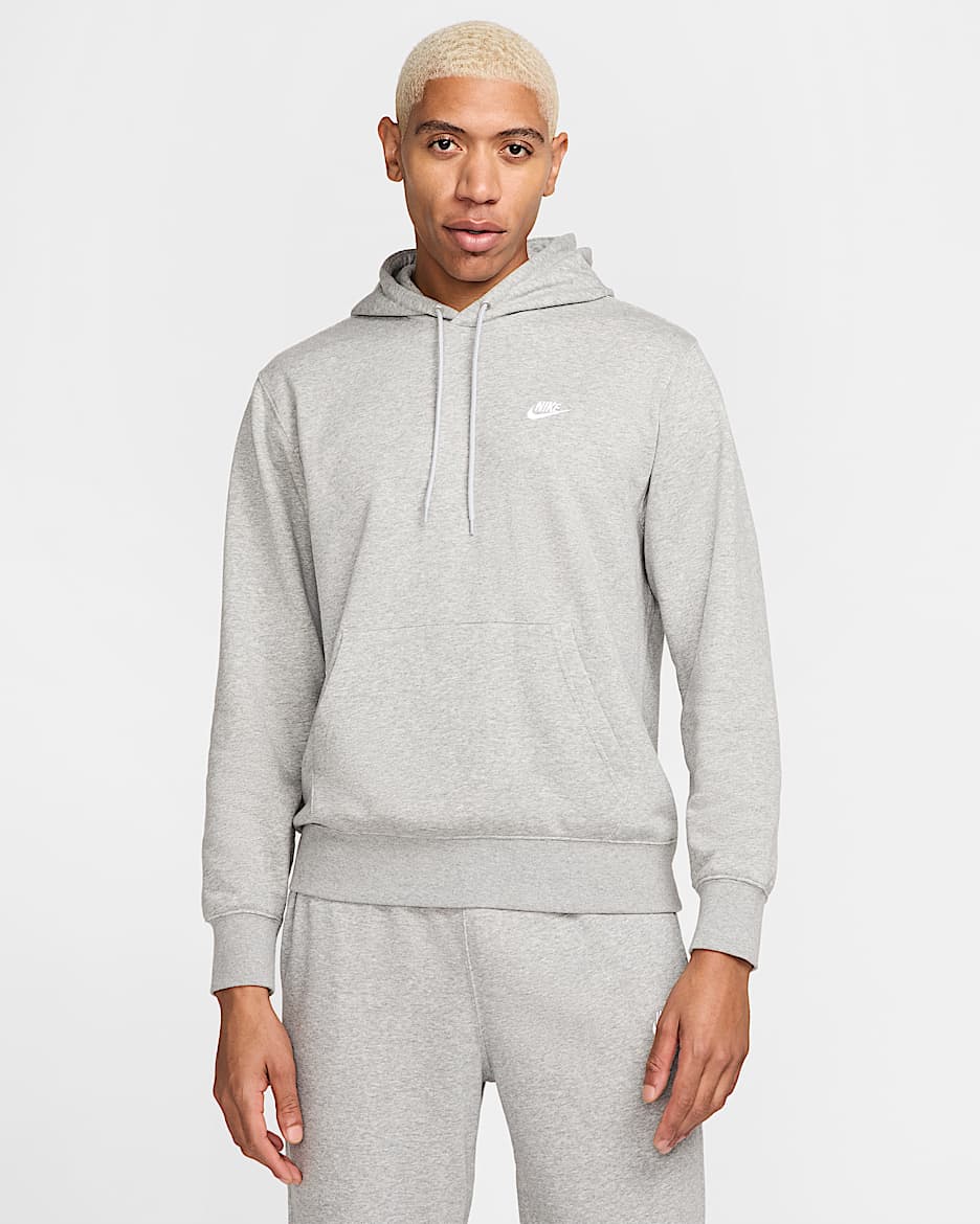 Nike Club francia frottír kapucnis férfipulóver - Dark Grey Heather/Light Smoke Grey/Fehér