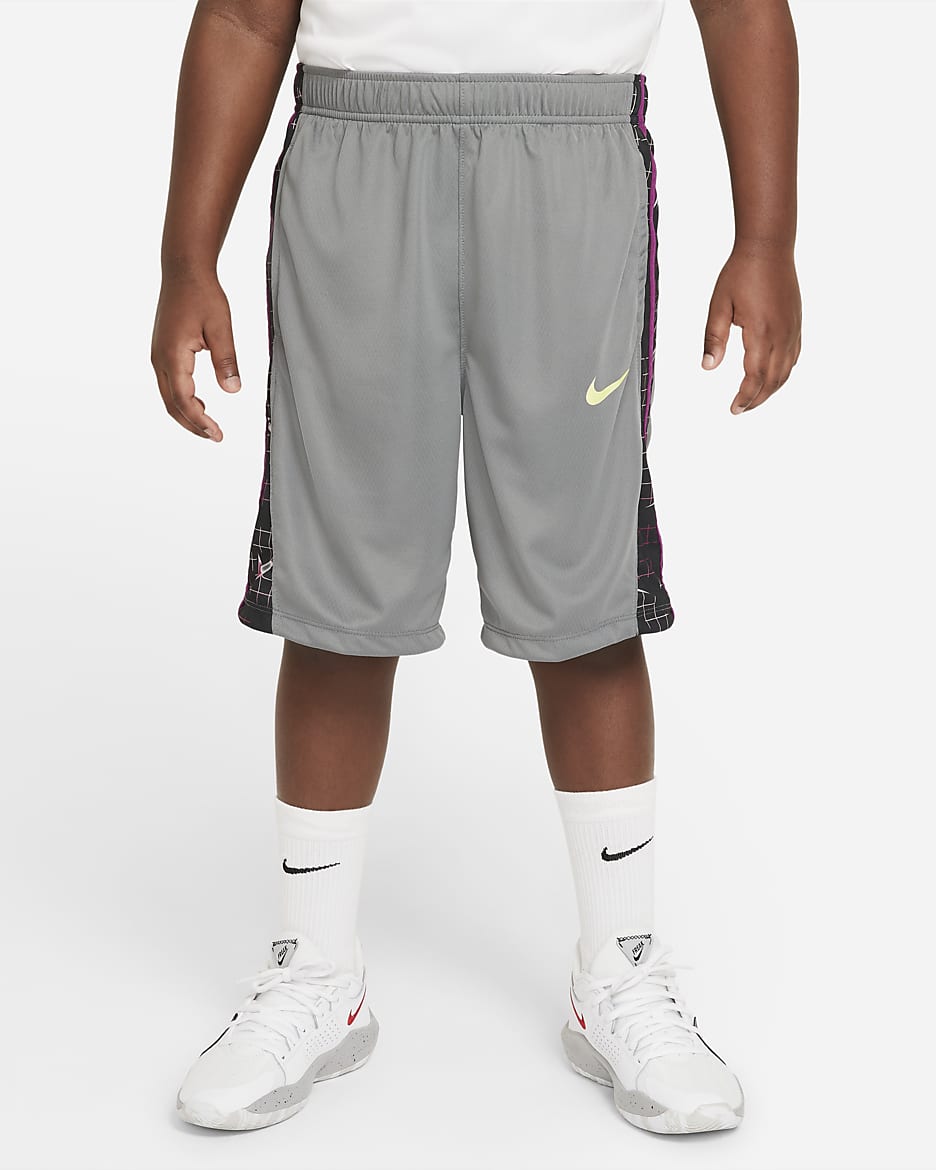 Shorts de básquetbol estampados para niños talla grande Nike Avalanche (talla extendida) - Gris humo/Gris humo oscuro/Voltio ligero