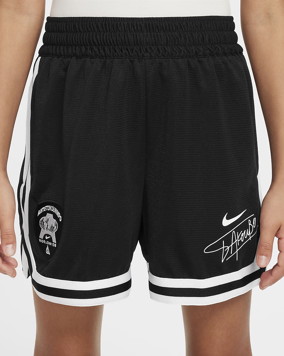 Giannis DNA Dri-FIT-basketballshorts til større børn - sort/hvid