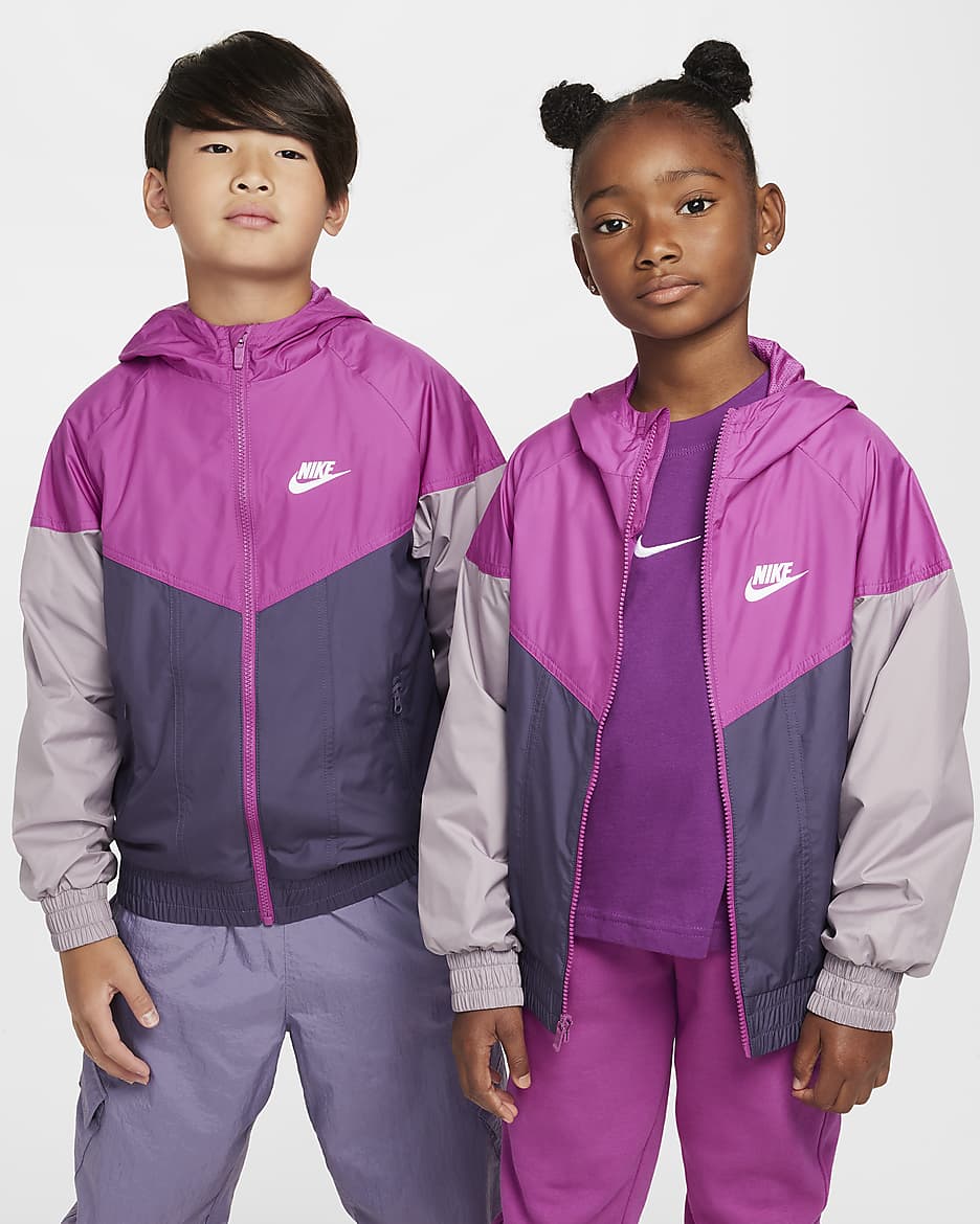 Nike Sportswear Windrunner Big Kids' Hooded Repel Jacket - Hot Fuchsia/Dark Raisin/Light Violet Ore/White