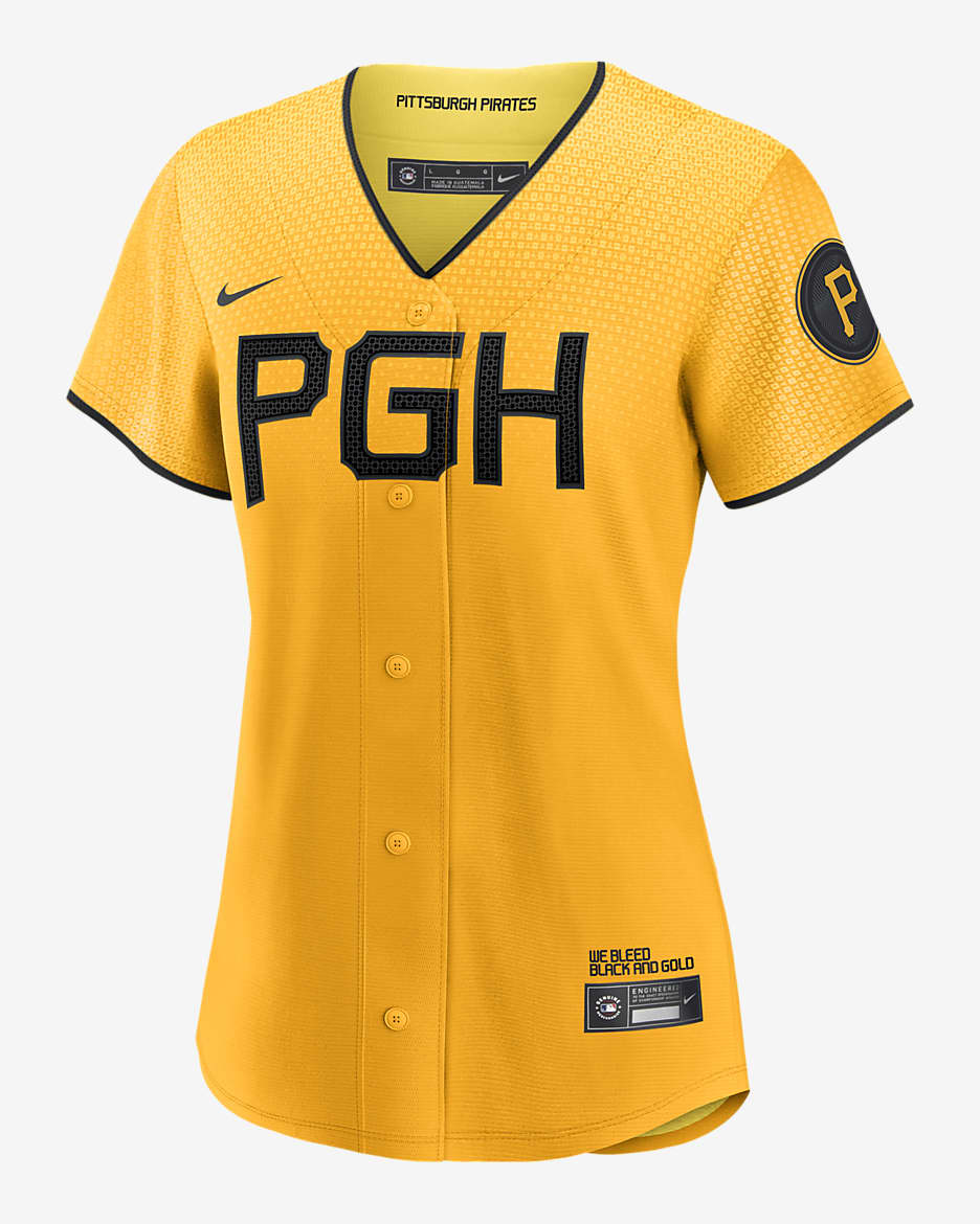 Jersey de béisbol Replica para mujer MLB Pittsburgh Pirates City Connect (Ke'Bryan Hayes) - Atardecer/Negro