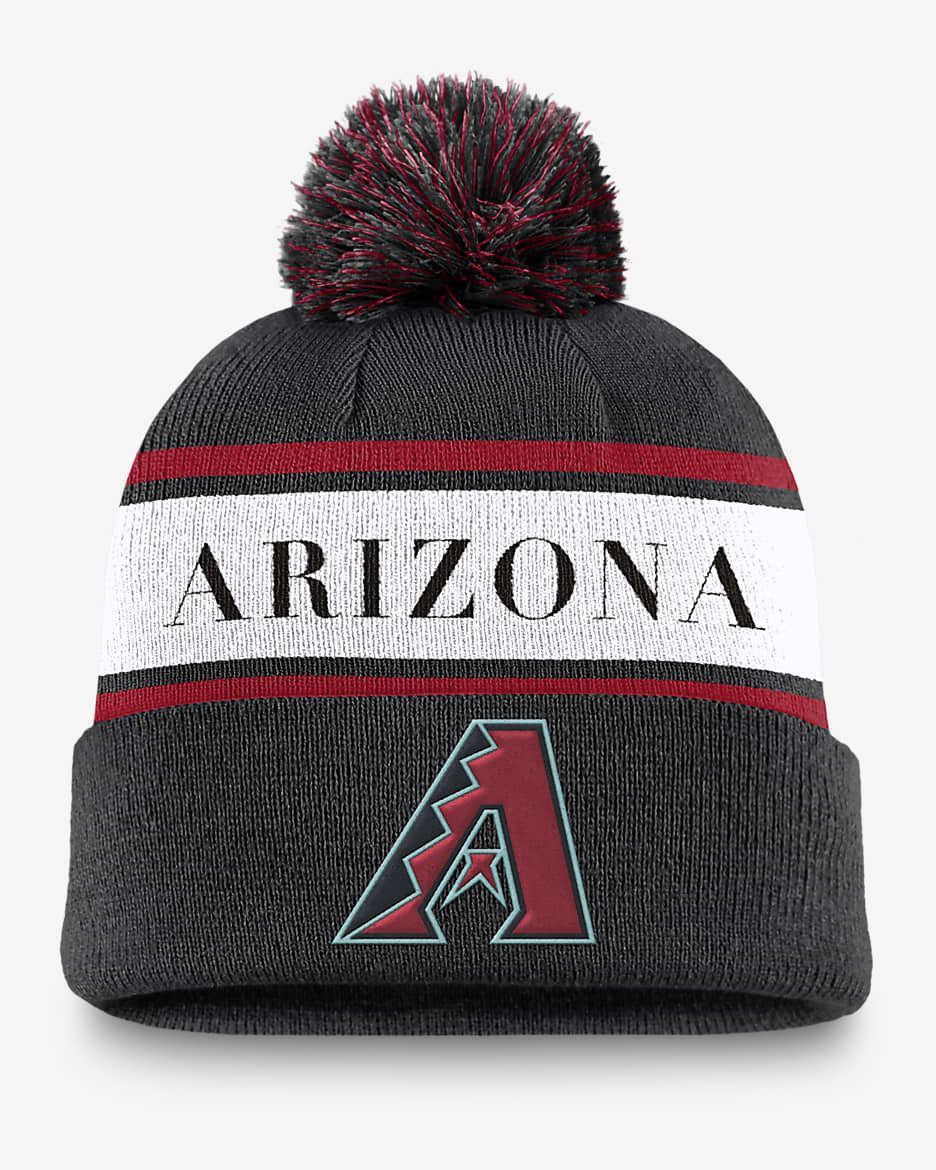 Arizona Diamondbacks Team Stripe Peak Men's Nike MLB Cuffed Pom Beanie - Black