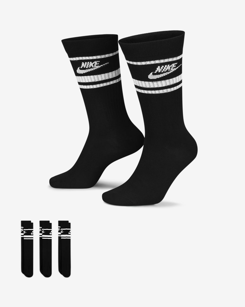 Nike Sportswear Dri-FIT Everyday Essential Crew Socks (3 Pairs) - Black/White