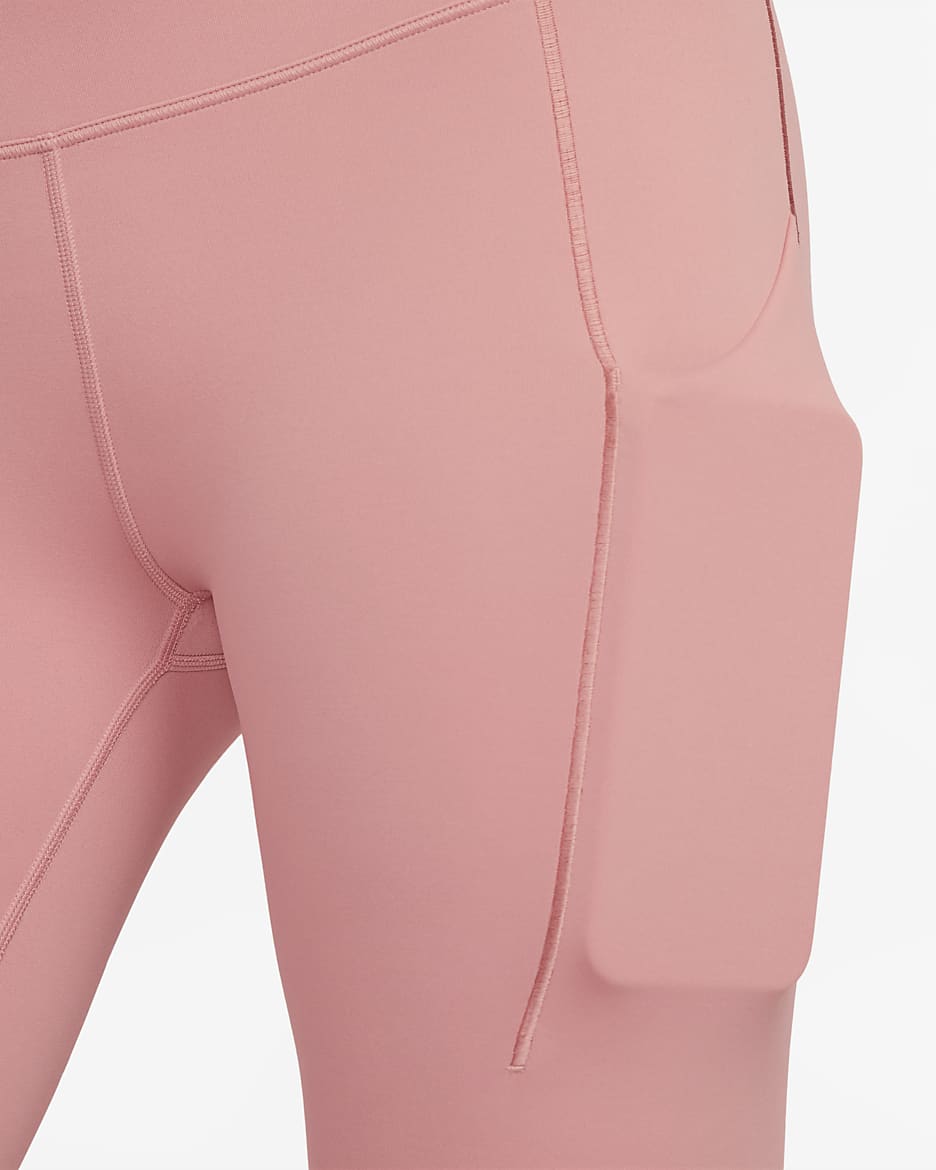 Leggings cortos de cintura alta y soporte medio con bolsillos para mujer Nike Universa - Rojo nebulosa/Negro