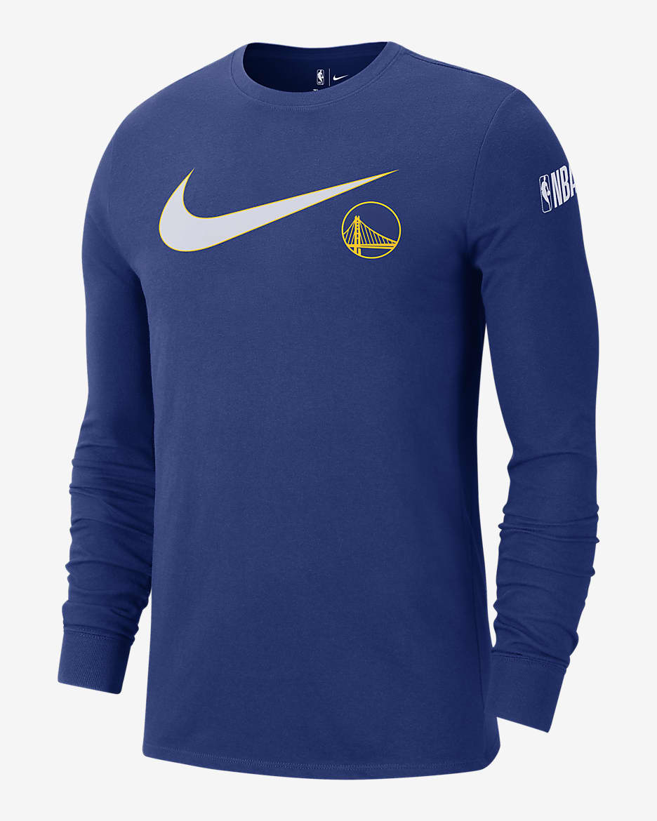 Golden State Warriors Swoosh Essential Playera de manga larga Nike de la NBA para hombre - Azul enérgico