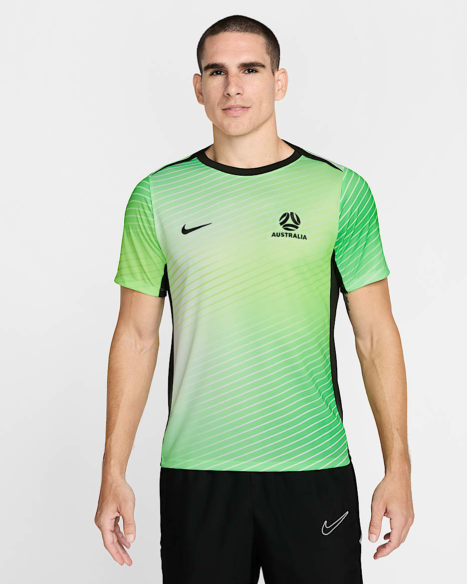 Pánské předzápasové fotbalové tričko Nike Dri-FIT Austrálie Academy Pro s krátkým rukávem - Poison Green/Night Forest/Night Forest
