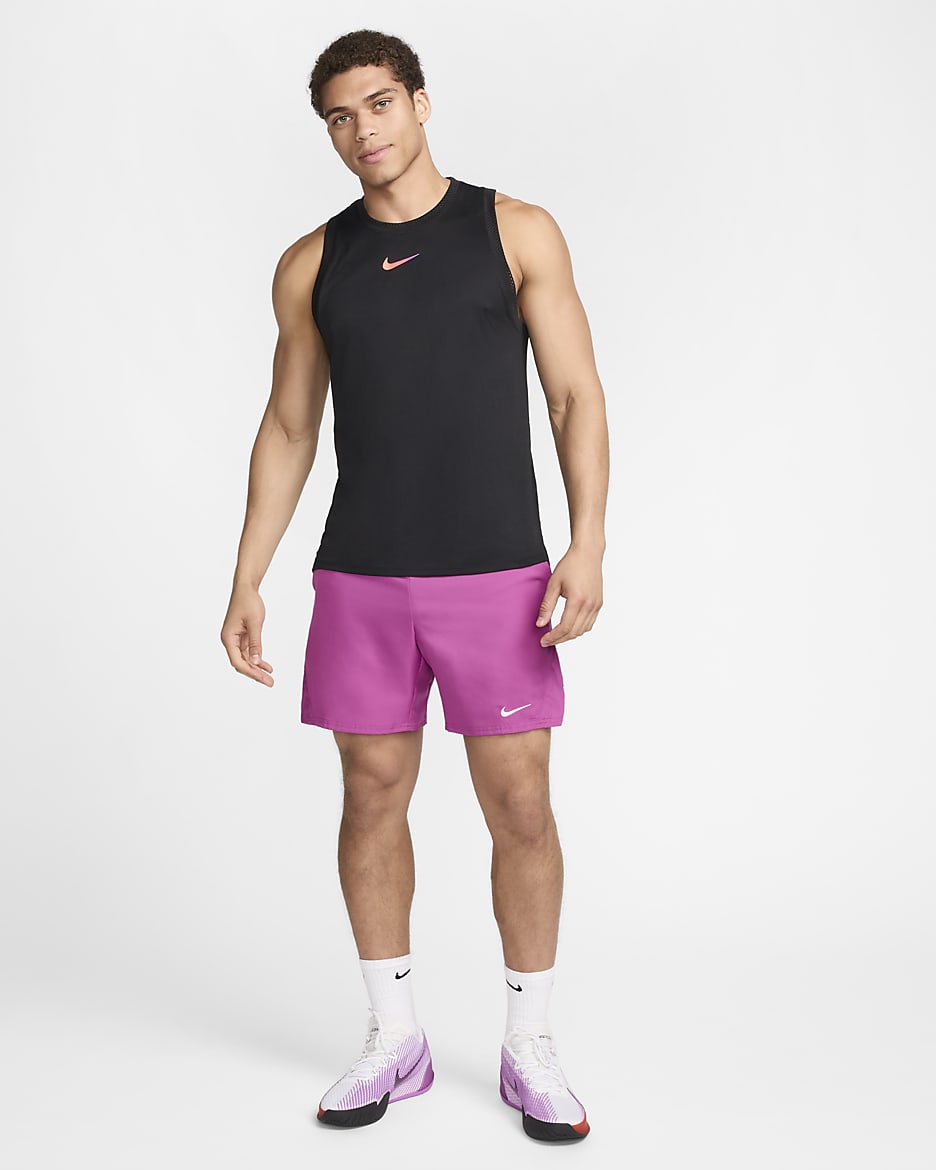 Débardeur de tennis Dri-FIT NikeCourt Slam pour homme - Noir/Noir/Light Wild Mango