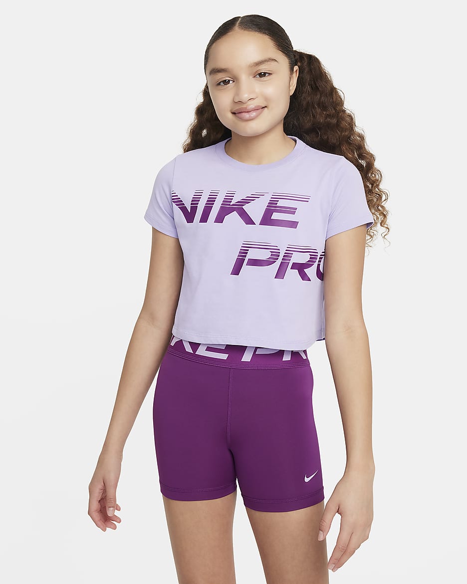 Nike Pro Older Kids' (Girls') Dri-FIT Cropped T-Shirt - Hydrangeas